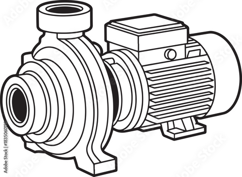 A drawing of a common electric motor-driven horizontal centrifugal pump