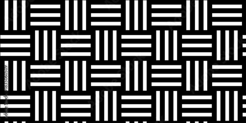 abstract geometric seamless pattern vector  Black and White  grid square tile fabric pattern decoration repeating texture background.	