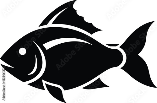Black silhouette of a stylized fish on a white background animal aquatic