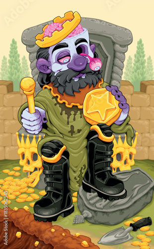 Horror cartoon version of the King of Pentacles. Vector illustration.
