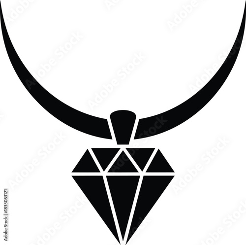 Black Silhouette Of A Necklace With A Diamond Pendant On A White Background gemstone jewelry