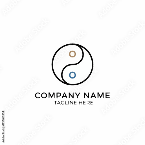 Minimalist Yin Yang Symbol Logo Design with Company Name and Tagline.