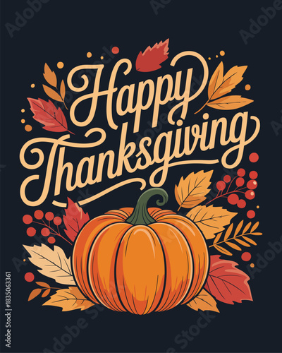 Beautiful Thanksgiving Greeting with Pumpkin and Autumn Color Palette