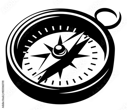 Classic retro vintage black and white marine compass navigation symbol for travel and adventure.