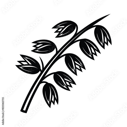 Black and White Oat Stalk Icon oat, grain, plant, stalk, agriculture, food, ingredient