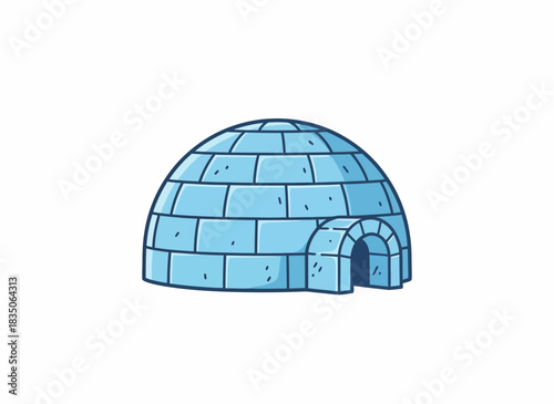 A simple blue cartoon igloo illustration, a traditional Arctic ice house shelter for winter survival and cold climates isolated on a white background