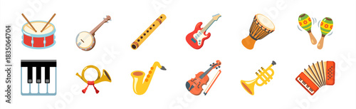 Musical instrument vector emoji set, vector 10 eps.