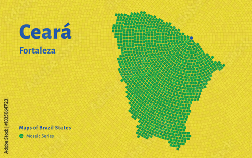 Ceará Map of Brazilian State with Fortaleza as the Center in Mosaic pattern