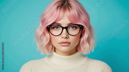 Trendy Millennial Portrait – Pastel Pink Hairstyle with Glasses for Creative Branding and Modern Lifestyle Content
