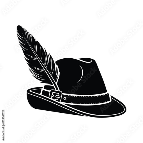 Black Silhouette of a Feathered Hat white background