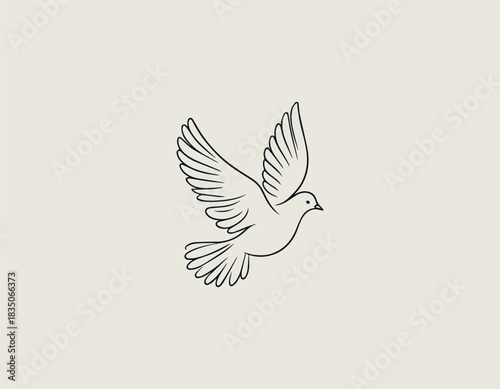 White dove line art forms peaceful flying symbol in clean black vector illustration