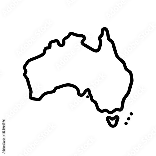 Australia country border line in black, transparent background, isolated, vector, icon