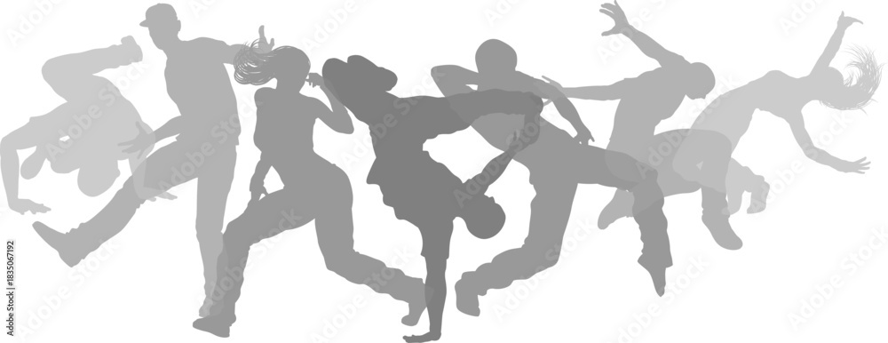 Fototapeta premium Street dancers dancing silhouette hip hop dance silhouettes poses set