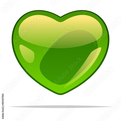 Glossy green heart vector isolated illustration
