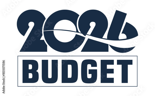 Stylish 2026 Budget text in a modern, dark blue, solid font. The number 2026 is creatively stylized with flowing curves, sitting above the capitalized word "BUDGET" enclosed 