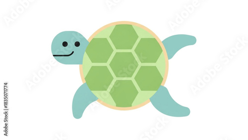 Cartoon turtle swimming, showing its head, flippers, and patterned shell.