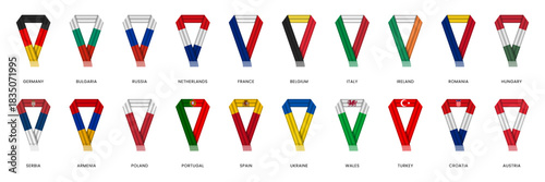 European Countries Flag Shawl Ribbons in Realistic Fabric Style