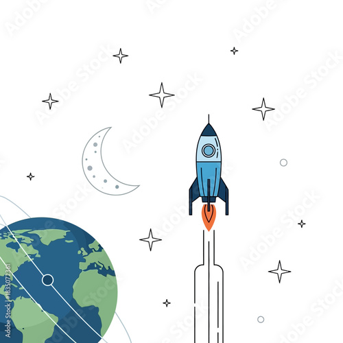 Rocket Launching from Earth into Space.