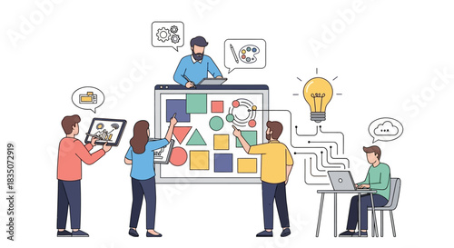 Teamwork and collaboration in a creative environment.