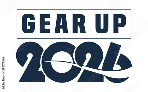 Stylish 2026 GEAR UP text in a modern, dark blue, solid font. The number 2026 is creatively stylized with flowing curves, sitting above the capitalized word "BUDGET" enclosed 