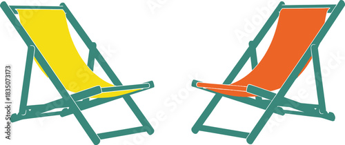 Two colorful beach chairs isolated on white background in vector illustration