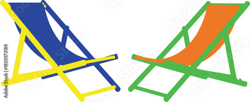 Two colorful beach chairs on a white background illustration