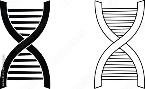 Doodle style dna strand icons in black and white for scientific illustrations