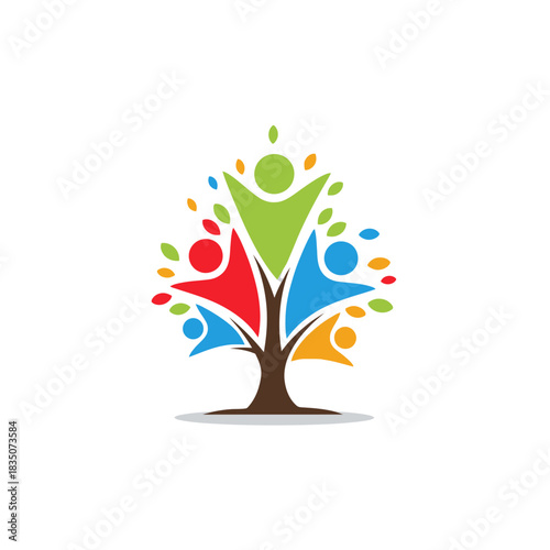 Vibrant abstract tree symbolizing diversity unity and community harmony in a