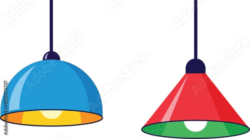 Two colorful hanging lamps isolated on a white background