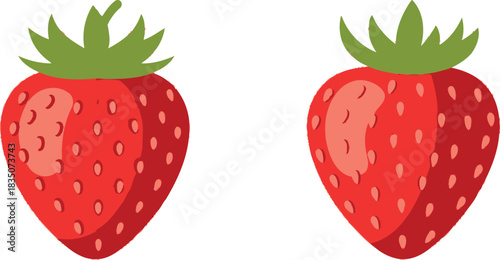 Two fresh ripe strawberries isolated on white background for design elements
