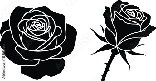 Elegant rose flower silhouette set for design and decoration projects