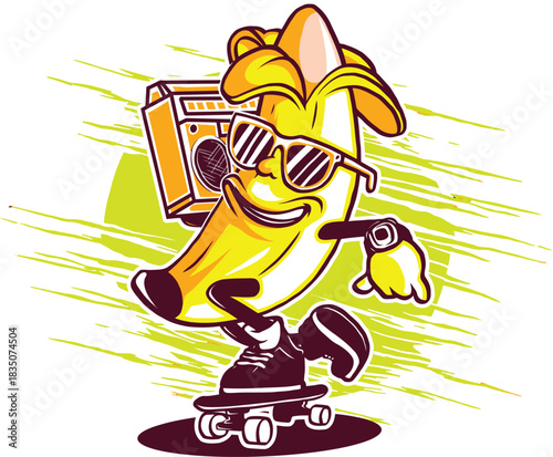 Cool Banana Skater Boombox Retro Cartoon T-Shirt Art