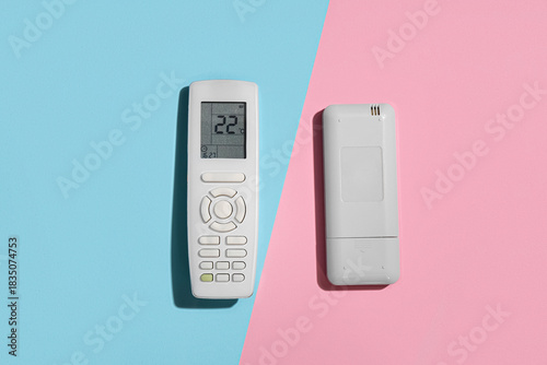Photography Air conditioner remote controls on color background