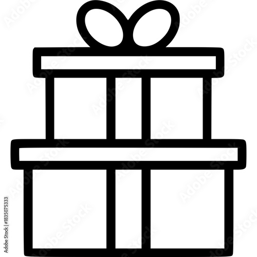 Two gift boxes with ribbons in simple outline style transparent background, vector, icon
