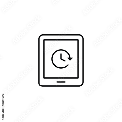 Clock on tablet. Work hours, project deadline and counting user screen time. Pixel perfect, editable stroke vector icon