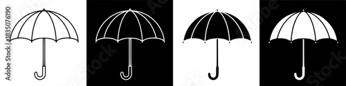 Four variations of umbrella icon open for protection and rain shelter design