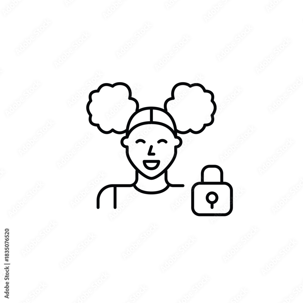 Fototapeta premium Young woman and lock. Secure user data, protected connection. Pixel perfect, editable stroke vector icon