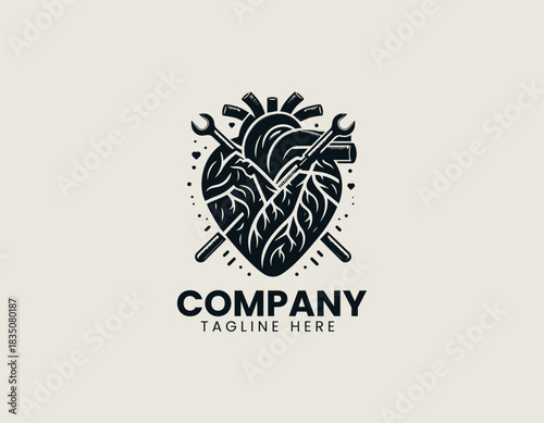 Repaired heart graphic shows symbolic restoration in modern black vector illustration