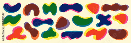 Risograph Organic Blob Amoeba Squiggly Shape Kit. Retro Different Round Form Set. Vintage Abstract Blob Figure Bundle. Vector Illustration