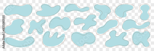 Blue Organic Soft Blob Amoeba Cloud Shape with Line Kit. Different Round Form Set. Abstract Organic Soft Blob Figure Bundle. Hand Drawn Vector Illustration