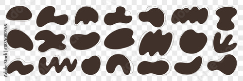 Black Organic Soft Blob Amoeba Silhouette Shape with Line Kit. Different Round Form Set. Abstract Organic Soft Blob Figure Bundle. Hand Drawn Vector Illustration