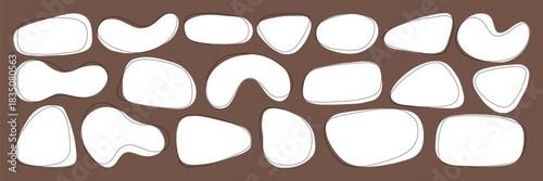 White Organic Soft Blob Amoeba Shape for Text with Line Kit. Different Round Form Set. Abstract Organic Soft Blob Figure Bundle. Hand Drawn Vector Illustration