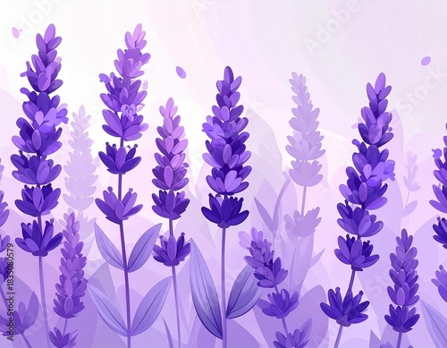 Beautiful purple lavender flower illustration background with soft lilac watercolor style and floral garden theme