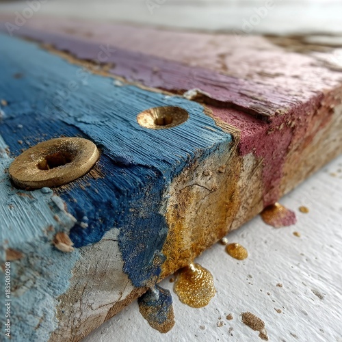 Painted Wood Block with Metallic Accents