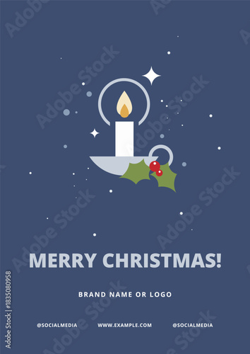 Elegant Christmas candle with red berries and glitter – Vector A0 template with space for customized text 