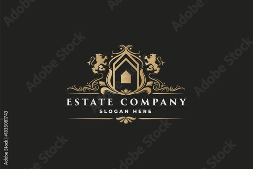 Classic Luxury Lion and Home Crest Logo
