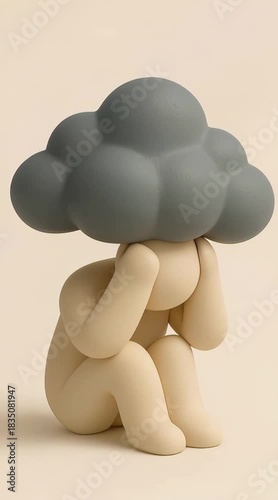 A stylized illustration of a sad person sitting under a rain cloud, expressing emotional struggle, stress, mental health challenges, loneliness, and psychological awareness themes.