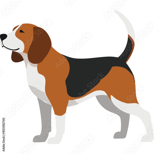 Pixel Art Beagle Dog Standing Proudly with Closed Eyes Outdoors White Brown Black Coat Realistic Detail in Natural Lighting