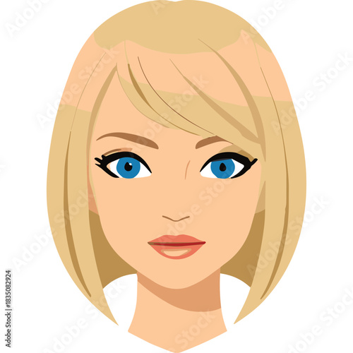 Portrait Of A Blonde Woman With Blue Eyes And A Bob Haircut Against A Black Background