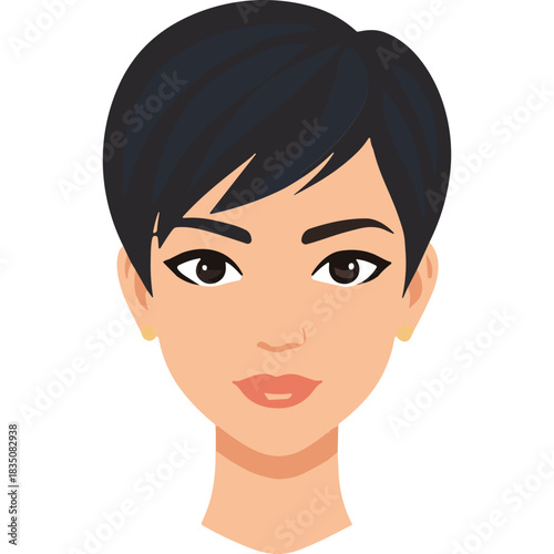 Portrait Of A Professional Woman With Short Dark Hair And Golden Earrings In A Clean Style On A Black Background